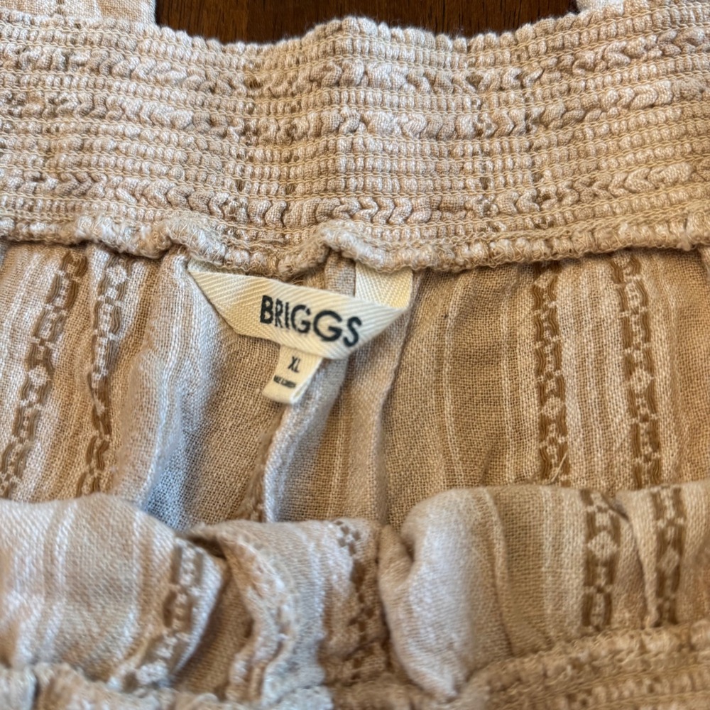 Briggs Womens XL Tan Linen Blend Striped Embroidered Wide Leg Smocked Pants NEW - Picture 5 of 7